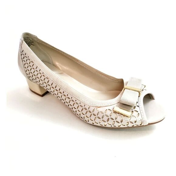 DANA BUCHMAN SHELLEY ICE PEEP TOE PUMP IN IVORY AND GOLD 7.5 M - Picture 1 of 12